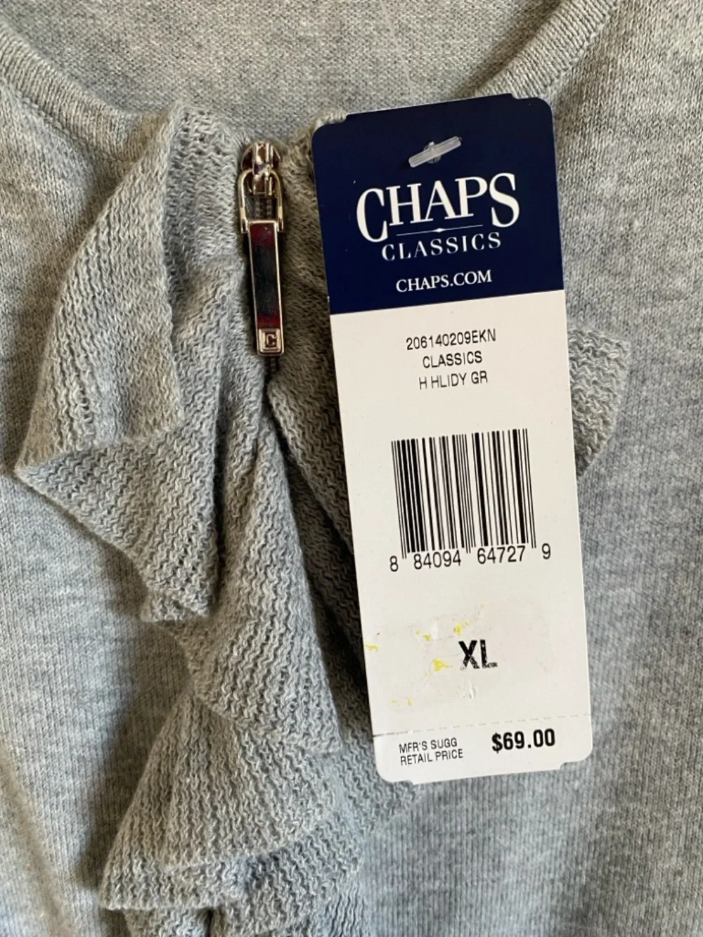 Chaps Light Gray Ruffle-Front Sweater - Picture 2 of 4